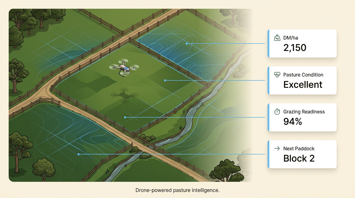 Drone-powered pasture intelligence across farm paddocks