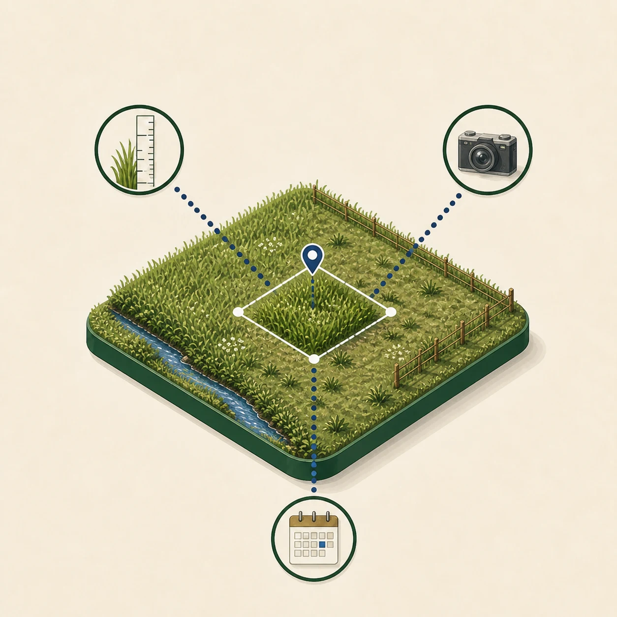 A pasture game tile connecting a reading, photo, location and date