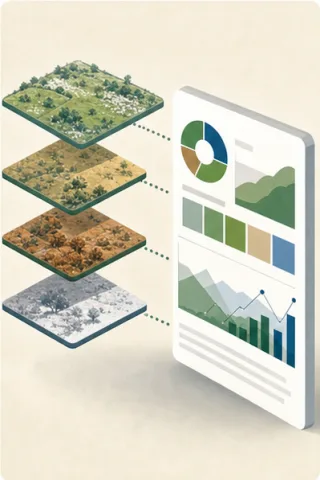 Seasonal farm history layers connected to a current report