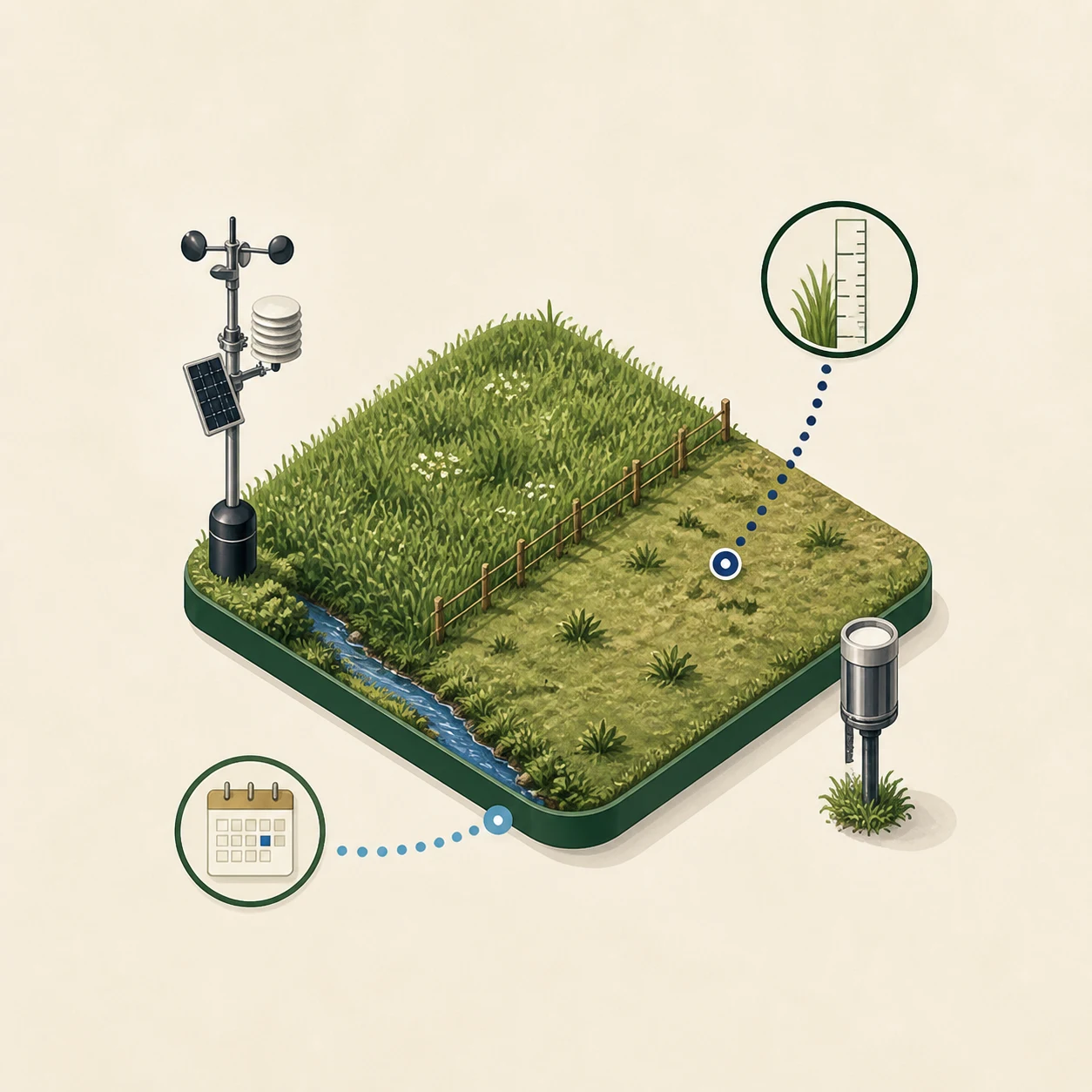 A pasture game tile connected to measurement and time