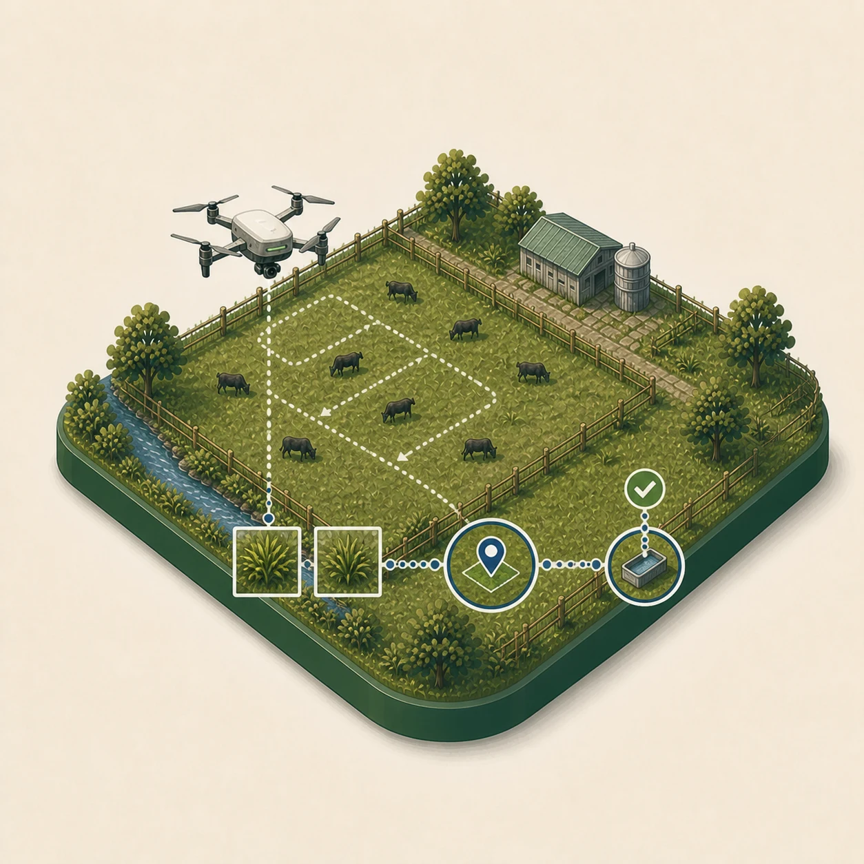 A drone flight becoming mapped pasture observations and a completed farm task